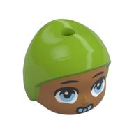 Minidoll Baby Head with Lime Cap, Bright Light Blue Eyes, Pacifier print Mittelnougat