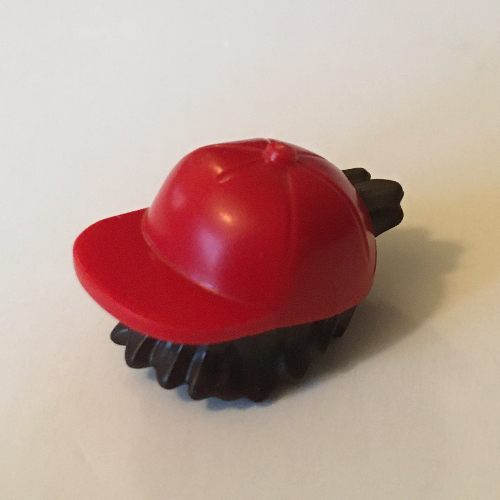 Hair and Hat, Backwards Cap, Dark Brown Hair Pattern Red