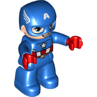 Duplo Figure with Mask, with Blue Legs and Red and White Armor, and Star Print (Captain America) Blau