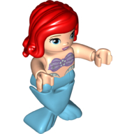 Duplo Figure with Hair Swept Right Red, Azure Mermaid Legs (Ariel) Light Nougat