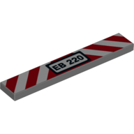 Tile 1 × 6 with Red/White Warning Stripes, Number Plate EB 220 print Dark Bluish Gray