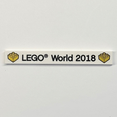 Tile 1 × 6 with 'LEGO World 2018' Print White