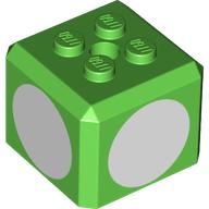 Brick Special Cube with 2 × 2 Studs on Top, and White Circles Print Bright Green
