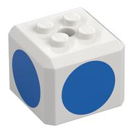 Brick Special Cube with 2 × 2 Studs on Top, and Blue Circles Print Weiß