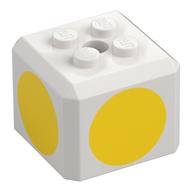 Brick Special Cube with 2 × 2 Studs on Top, and Yellow Circles Print White