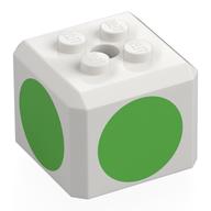 Brick Special Cube with 2 × 2 Studs on Top, and Bright Green Circles Print Weiß