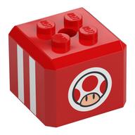 Brick Special Cube with 2 × 2 Studs on Top with Toad, White Stripes print Red