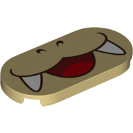 Tile Round 2 × 4 with Smiling Mouth with Fangs (Iggy Koopa) Print Beige