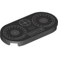 Tile Round 2 × 4 with Car Dashboard, Speed Dials Print Schwarz