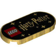 Tile Round 2 × 4 with Black Background, LEGO Logo, 'Harry Potter', Stars print Perlgold