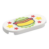 Tile Round 2 × 4 with hot Dog on Lime Sun Shape, Yellow/Red Stars print Weiß