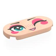 Tile Round 2 × 4 with Face, Dark Turquoise Eyes, Coral Eyeshadow, Cheeks, Lips, Winking print Light Nougat