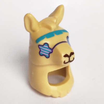 Costume / Mask, Llama Head with Blue and White Star Glasses Print Tan