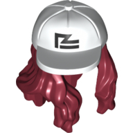 Hair and Hat, Cap Angled, Long Hair Dark Red Print Dark Red