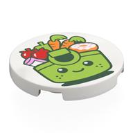 Tile Round 3 × 3 with Lime Shopping Bag with Face, Groceries print Weiß