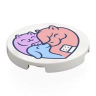 Tile Round 3 × 3 with Lavender Cat, Pink Horse, Blue Dog print Weiß