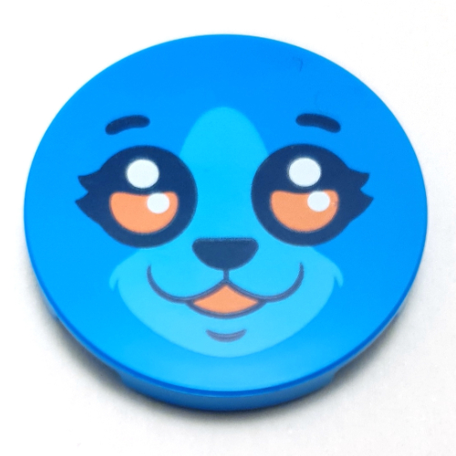 Tile Round 3 × 3 with Face, bright Light Blue Muzzle, Coral/Black Eyes print Dark Azure