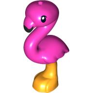 Tier, Vogel, Flamingo mit orangem Bein, schwarzen Augen und Schnabel