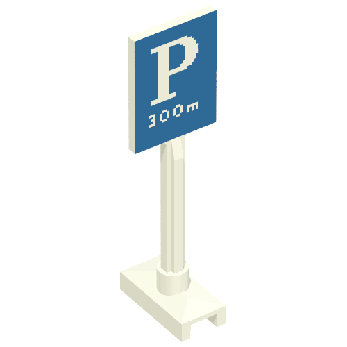 Verkehrsschild quadratisch hoch mit Parken 'P' und '300m' (bedruckt) in Weiß
