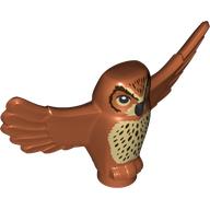 Animal, Bird, Owl Small with Open Wings, Angular Features with Black Eyes, Dark Brown Spotted Chest Feathers Print Dunkelorange