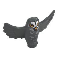 Animal, Bird, Owl Small with Open Wings, Bright Light Orange Eyes, Beak, White Face, Feathers print Dunkelblaugrau