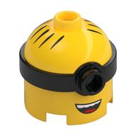 Minifig Head Special, Minion, Medium, 1-Eyed Goggles, Open Mouth Smile, Tongue print Yellow