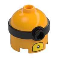 Minifig Head Special, Minion, Medium, 1-Eyed Goggles, Yellow Mouth print Bright Light Orange