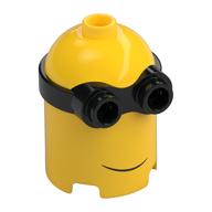 Minifig Head Special, Minion, High, 2-Eyed Goggles, Smile print Yellow