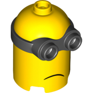 Minifig Head Special, Minion, High, 2-Eyed Goggles, Sad print Yellow