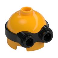 Minifig Head Special, Minion, Low, Black 2-Eyed Goggles pattern Leuchtendes Hellorange