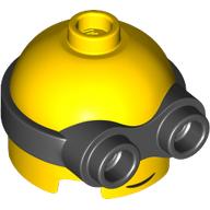 Minifig Head Special, Minion, Low, with Black 2-Eyed Goggles Pattern, Smile print Gelb
