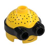 Minifig Head Special, Minion, Low, with Black 2-Eyed Goggles Pattern, Stubble Hair print Yellow