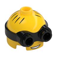 Minifig Head Special, Minion, Low, with Black 2-Eyed Goggles Pattern, Thin Hair print Yellow