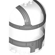 Cylinder Half 3 × 6 × 6 Closed on Top with 2 Studs with Cockpit Print (Razor Crest) Trans-Clear