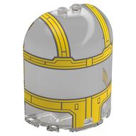 Cylinder Half 3 × 6 × 6 Closed on Top with 2 Studs with Yellow Cockpit print Trans-Clear