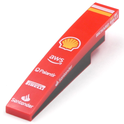 Brick Curved 1 × 6 with Black Sides, White/Yellow Stripes, Yellow Shell, White Sponsors print Red