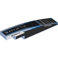 Brick Curved 1 × 6 with White 'ALPINE', Sponsors on Black Background print Bright Light Blue