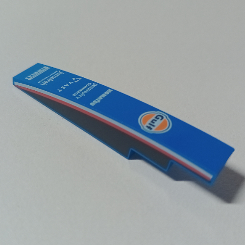 Brick Curved 1 × 6 with Gulf Symbols, White Sponsors, Black Sides with White/Red Stripes print Blue