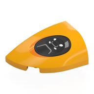 Brick Round, Curved Double 3 × 2 Beveled with Stud Notch Left with Black Headlight print Bright Light Orange