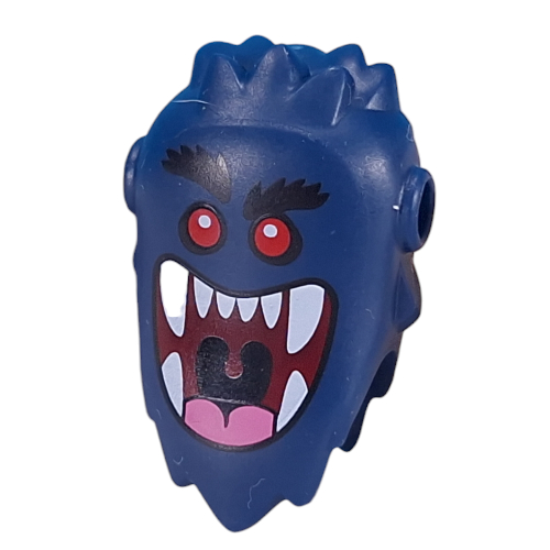 Minifig Head Special Bogeyman with Red Eyes, Black Eyebrows, White Fangs, Tongue print Dunkelblau