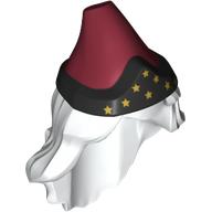 Hair and Hat, Long Wavy Hair, Dark Red Hat with Black Band pattern, Gold Stars print Weiß
