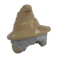 Hair and Hat, Floppy Witch Hat with Dark Bluish Grey Short Bushy Hair and Ear Muffs Dunkelbeige