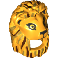 Costume / Mask, Lion with Reddish Brown and Gold Manes, Black Eyes Print Bright Light Orange