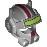 Helmet, Visor, Headset, Breathing Apparatus with Dark Red Stripe, Skull on Ear Protectors, and Lime Visor Print Dark Bluish Gray