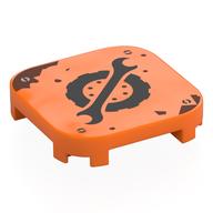 Tile Round Corners 4 × 4 × 2/3 with Black Tyre, Wrench print Orange