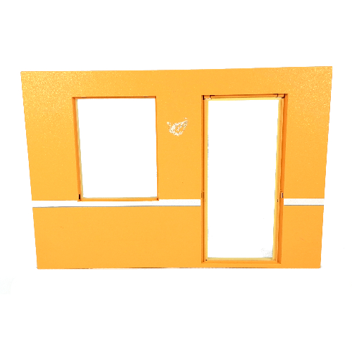 Scala, Building, Wall, Vertical Grooved 40 × 2 × 22 2/3 with Window and Door Openings, with Light Orange and White Print Light Yellow