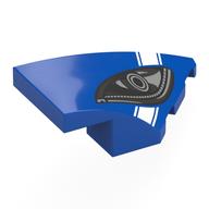 Brick Wedged, Curved 4 × 2 with Stud Notch Right with Black/Dark Bluish Grey Headlight, White Stripe print Blau
