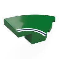 Brick Wedged, Curved 4 × 2 with Stud Notch Right with White/Dark Blue/White Stripes print Green
