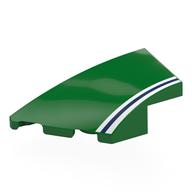 Brick Wedged, Curved 4 × 2 with Stud Notch Left with White/Dark Blue/White Stripes print Green
