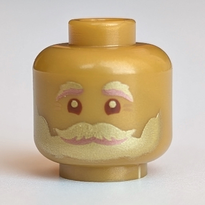 Minifig Head Santa, Gold Eyebrows and Beard, Smile Print Perlgold